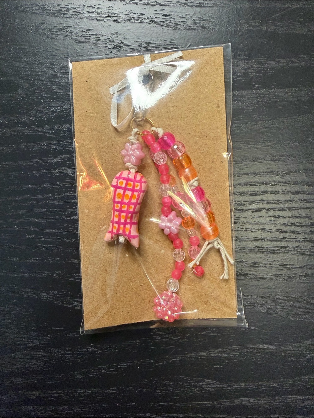 Pink & Orange Beaded Fish Clay keychains